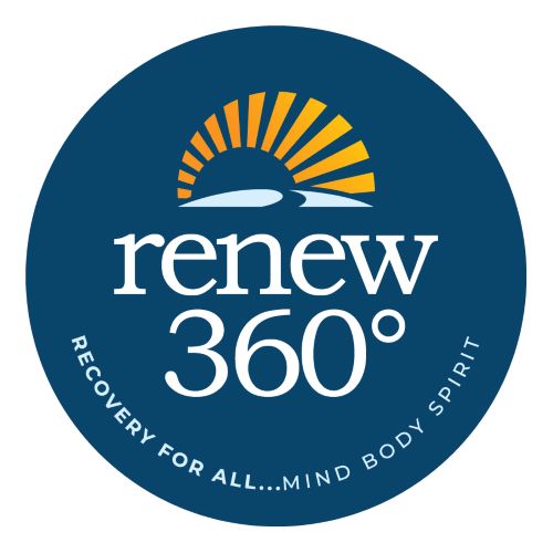 blue circle with white text renew 360 in the center